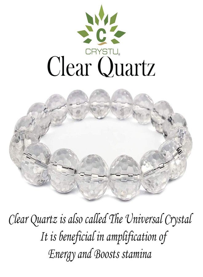 Crystu Natural Certified Sphatik Clear Quartz Bracelet 12 mm Faceted Crystal Stone Bracelet for Reiki Healing and Crystal Healing Stone Bracelet (Color : Clear) - Image 4