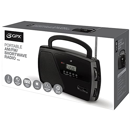 GPX R633B Portable Shortwave AM/FM Clock Radio (Black) - Image 2