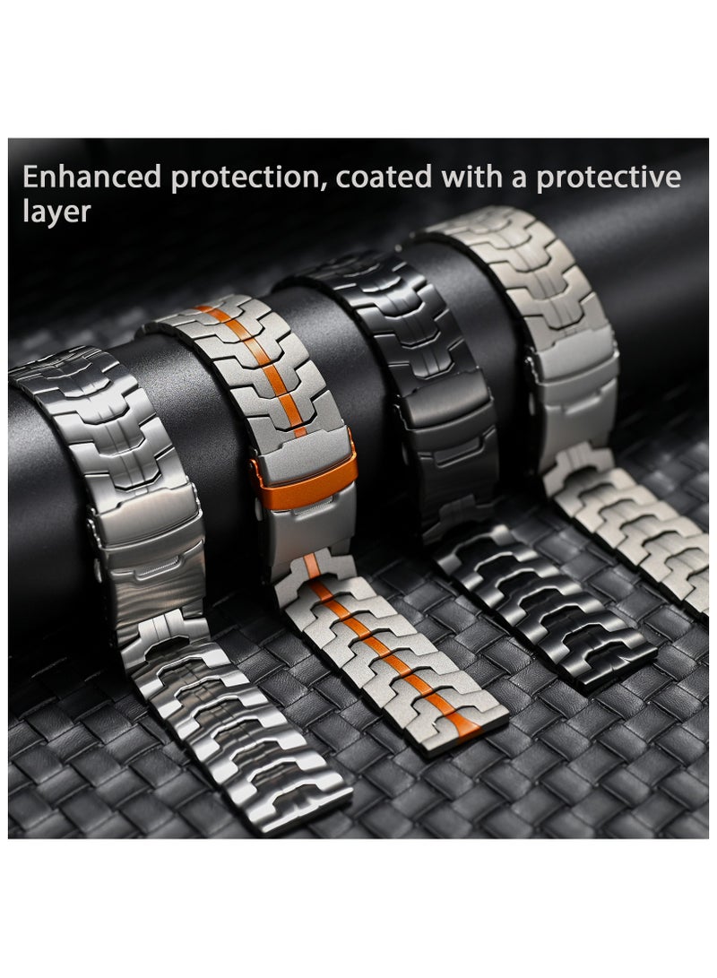 yalilai Titanium Band for HUAWEI Watch 4 3 Pro/GT 5 4 3 Pro, Luxury Universal 22mm Titanium Metal Replacement Watch Strap for Men and Women, Black-Orange  - Image 5