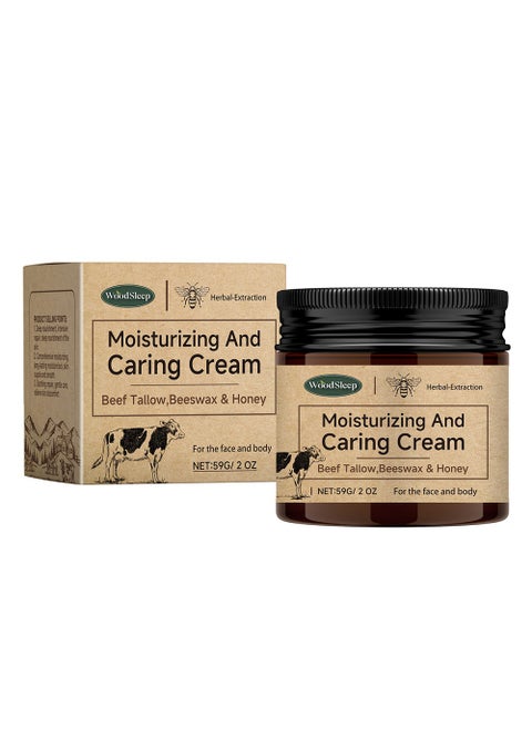 Beef Tallow Honey Balm - Beef Tallow for Skin with Beef Tallow,Beeswax and Honey,Moisturizing, Caring and AntiAging ,Grass Fed Beef Tallow Face Cream (2OZ)
