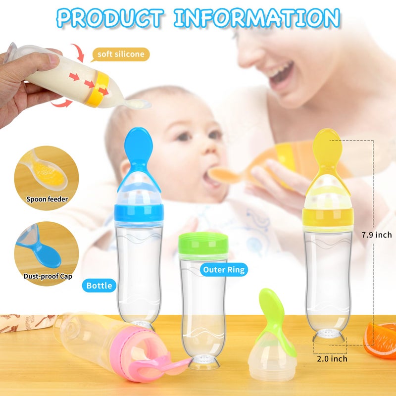 WAJIAYON Baby Food Feeder 4 Pack Silicone Baby Food Dispensing Spoon-WAJIAYON, 3 oz Squeeze Feeding Spoons with Suction Cup for Boys Girl Kids Toddlers - Self Feeding Bottle Spoon - Image 3
