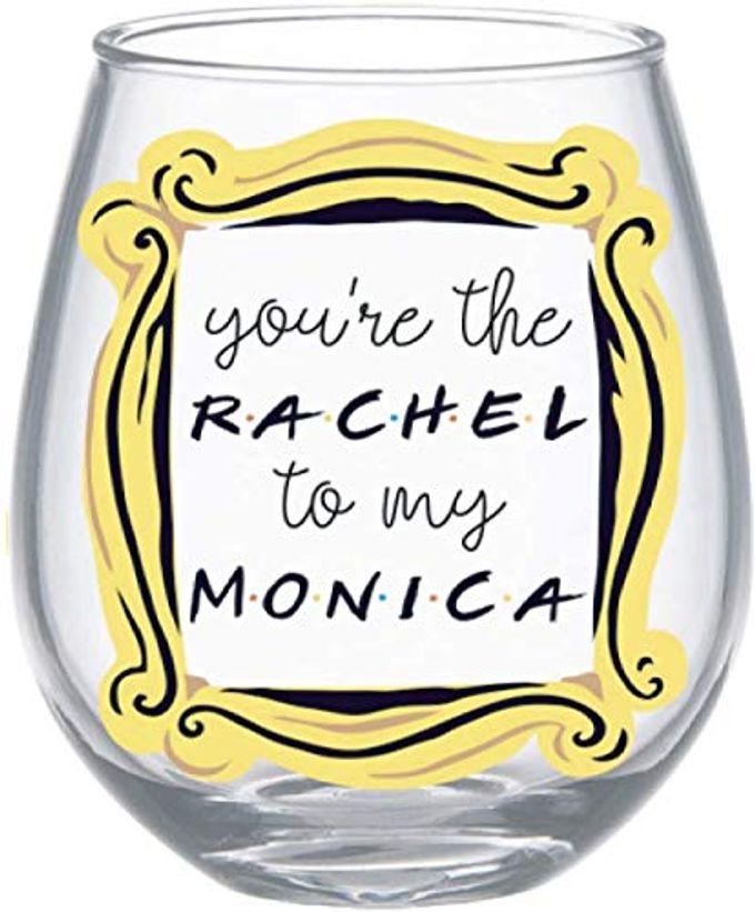 Silver Buffalo Friends Youre the Rachel to My Monica Stemless Wine Glass, 20 Ounces - Image 1