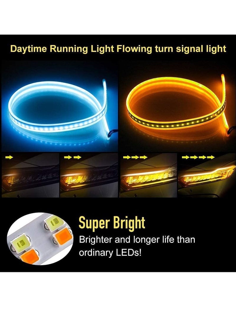 Generic LED Daytime Running Light Decoration Strip 12V Waterproof Lighting Perfect for Headlight and Turn Signal - 45cm - White and Amber - Set of 2  - Image 3
