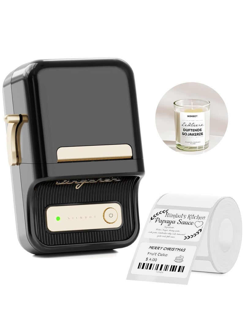 NIIMBOT B21 Bluetooth Label Maker Inkless Label Printer with 1 Roll 50*30mm White Label Sticker, Portable Thermal Label Maker with 20-50mm Print Width, Great for Clothing, Address, Business, Supermarket, Retail Store Printing Barcods, Balck  - Image 1