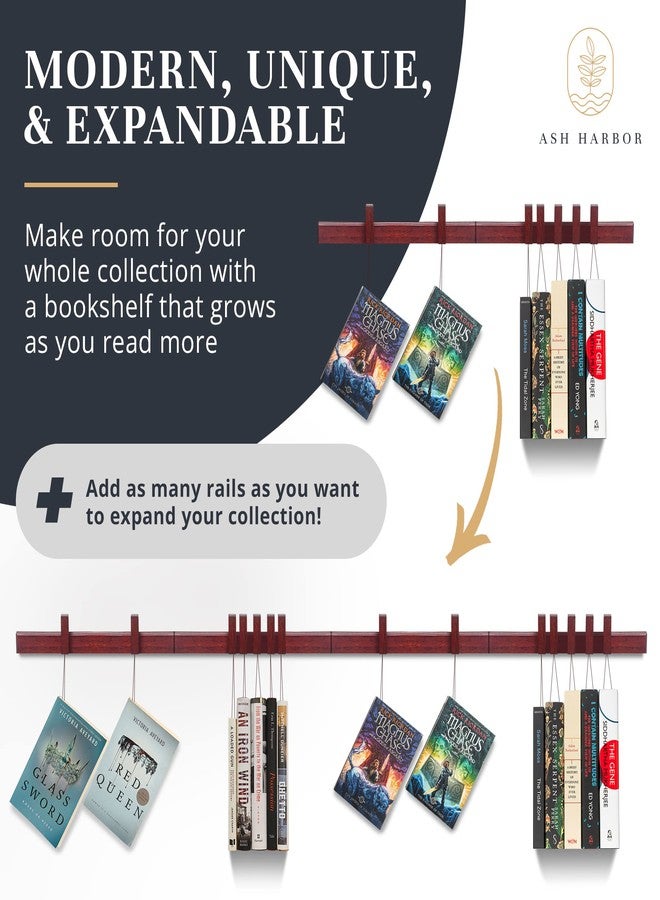 Ash Harbor Floating Wall Bookshelf - Wall Mounted Book Organizer with Included Bookmarks - Hardwood Hanging Bookshelf for Bedroom, Living Room, or Kitchen - A Thoughtful Gift for Book Lovers (Dark) - Image 3
