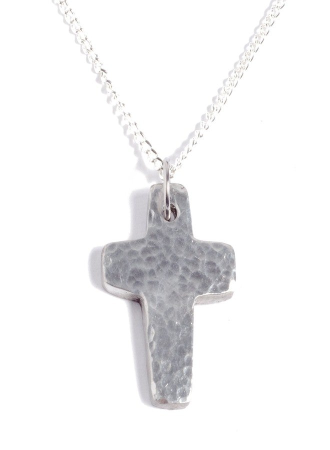 Pirantin Anniversary 10th Wedding - Hammered Pure Tin Cross Pendant