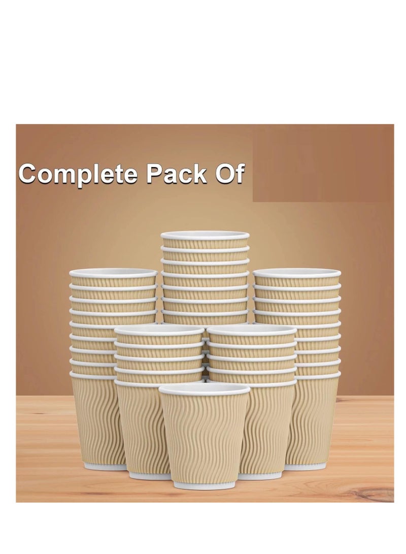MahMir® 12 Oz. Brown Disposable Ripple Insulated Coffee Cups - Eco-Friendly Disposable Cups - Hot Beverage Corrugated Paper Cups - Sleeve Ripple Wall Paper Coffee Cups for Drink - Tea Cup(12oz 50 Pcs)