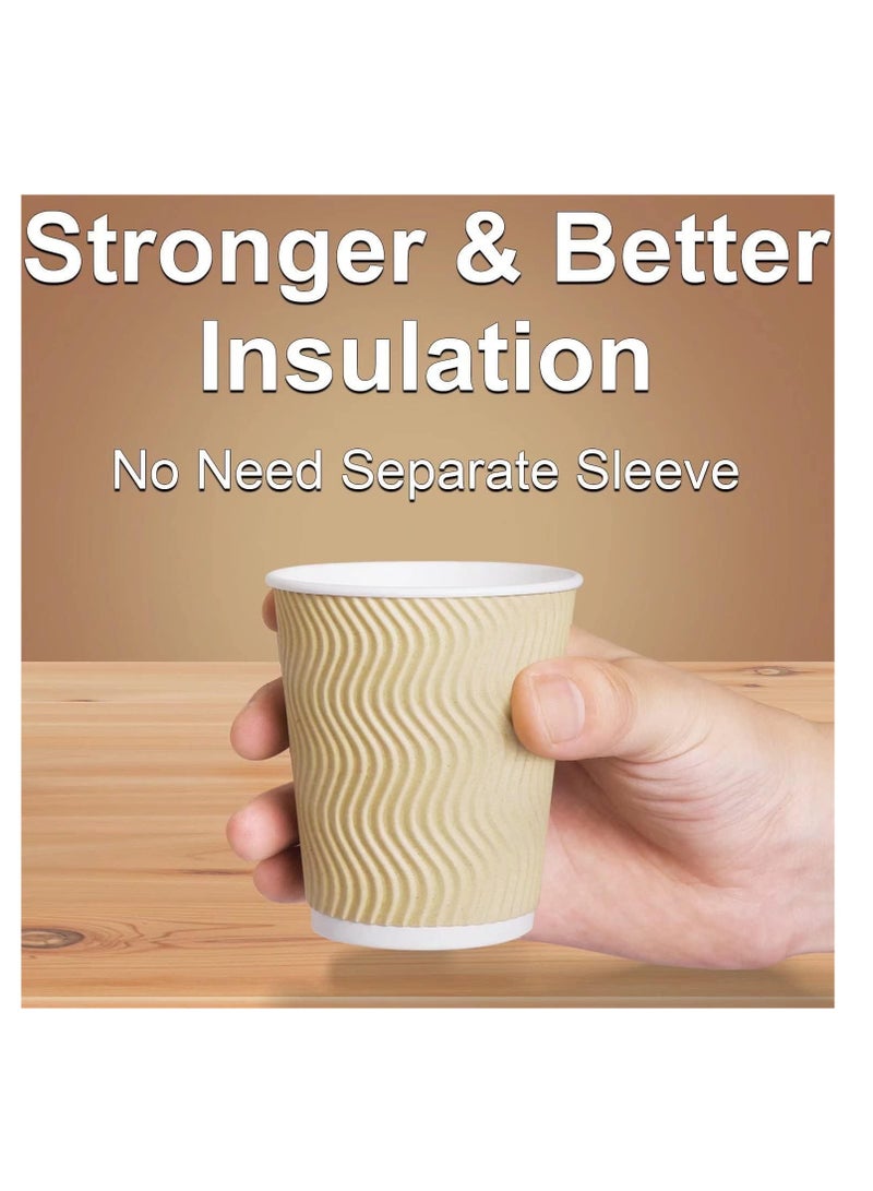MahMir® 12 Oz. Brown Disposable Ripple Insulated Coffee Cups - Eco-Friendly Disposable Cups - Hot Beverage Corrugated Paper Cups - Sleeve Ripple Wall Paper Coffee Cups for Drink - Tea Cup(12oz 50 Pcs)