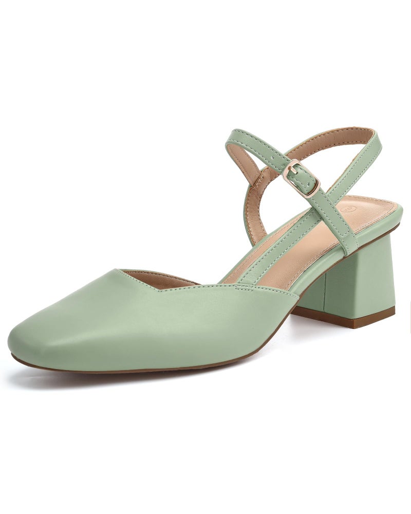 Rilista Women's Slingback Chunky Low Heels Closed Toe Heel Wedding Party Dress Pumps Shoes Green - Image 1