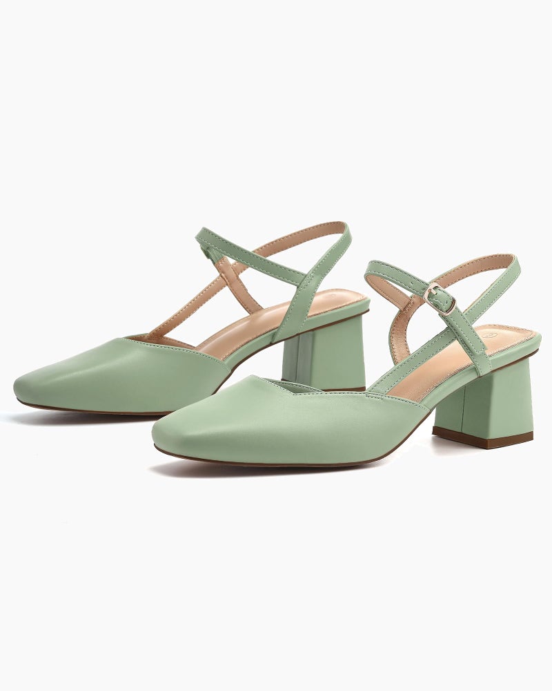 Rilista Women's Slingback Chunky Low Heels Closed Toe Heel Wedding Party Dress Pumps Shoes Green - Image 4