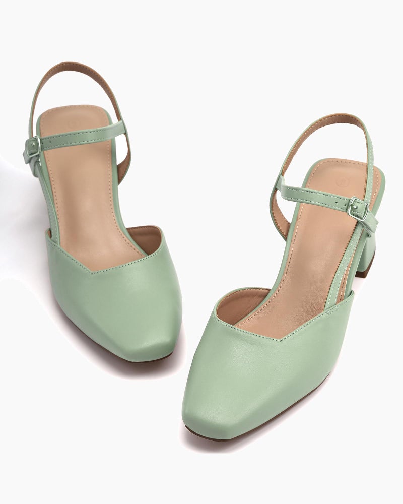 Rilista Women's Slingback Chunky Low Heels Closed Toe Heel Wedding Party Dress Pumps Shoes Green - Image 3