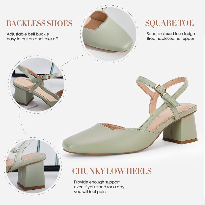Rilista Women's Slingback Chunky Low Heels Closed Toe Heel Wedding Party Dress Pumps Shoes Green - Image 5