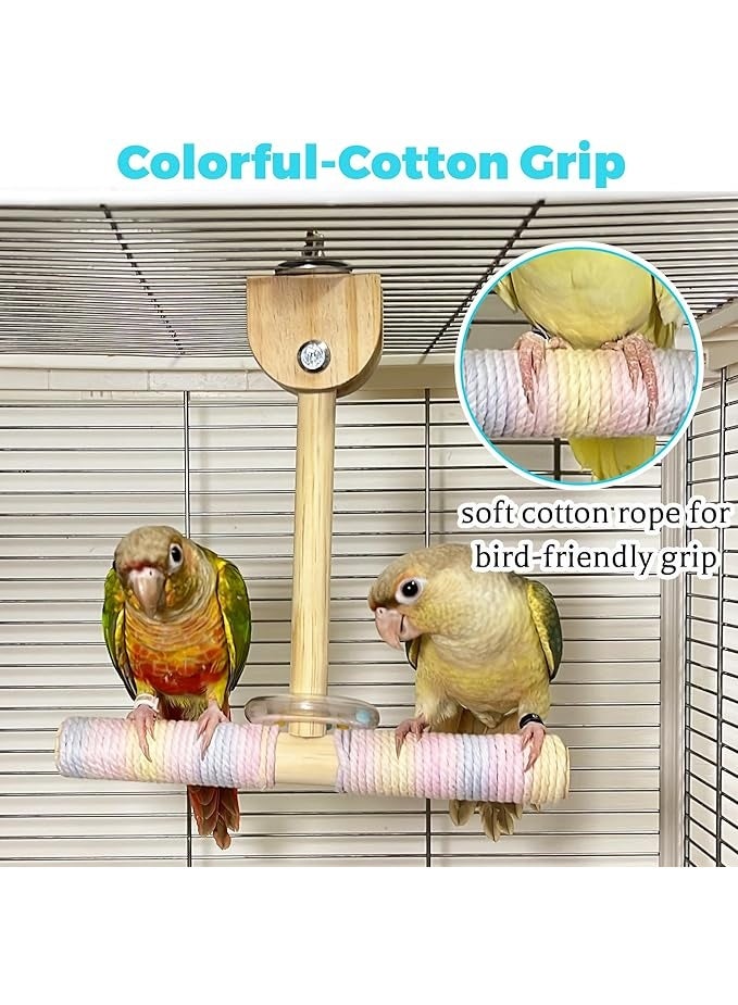 زُوُو أرجوحة طيور مُصَمِتة بأصوات حفيف، مجثم حبل قطني ملون لقبضة طيور الببغاء الناعمة، مجثم خشبي متأرجح لتدريب الببغاء على التوازن، ألعاب قفص طيور متأرجحة لببغاء البادجي والكوكتيل والطيور الحبوبة - Image 3
