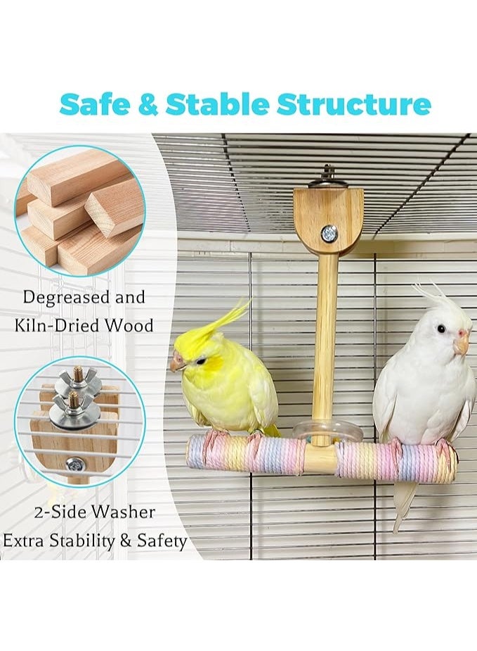 زُوُو أرجوحة طيور مُصَمِتة بأصوات حفيف، مجثم حبل قطني ملون لقبضة طيور الببغاء الناعمة، مجثم خشبي متأرجح لتدريب الببغاء على التوازن، ألعاب قفص طيور متأرجحة لببغاء البادجي والكوكتيل والطيور الحبوبة - Image 4