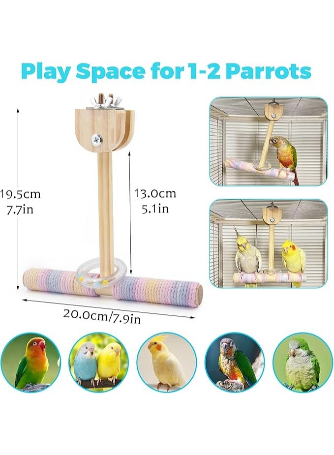 زُوُو أرجوحة طيور مُصَمِتة بأصوات حفيف، مجثم حبل قطني ملون لقبضة طيور الببغاء الناعمة، مجثم خشبي متأرجح لتدريب الببغاء على التوازن، ألعاب قفص طيور متأرجحة لببغاء البادجي والكوكتيل والطيور الحبوبة - Image 5