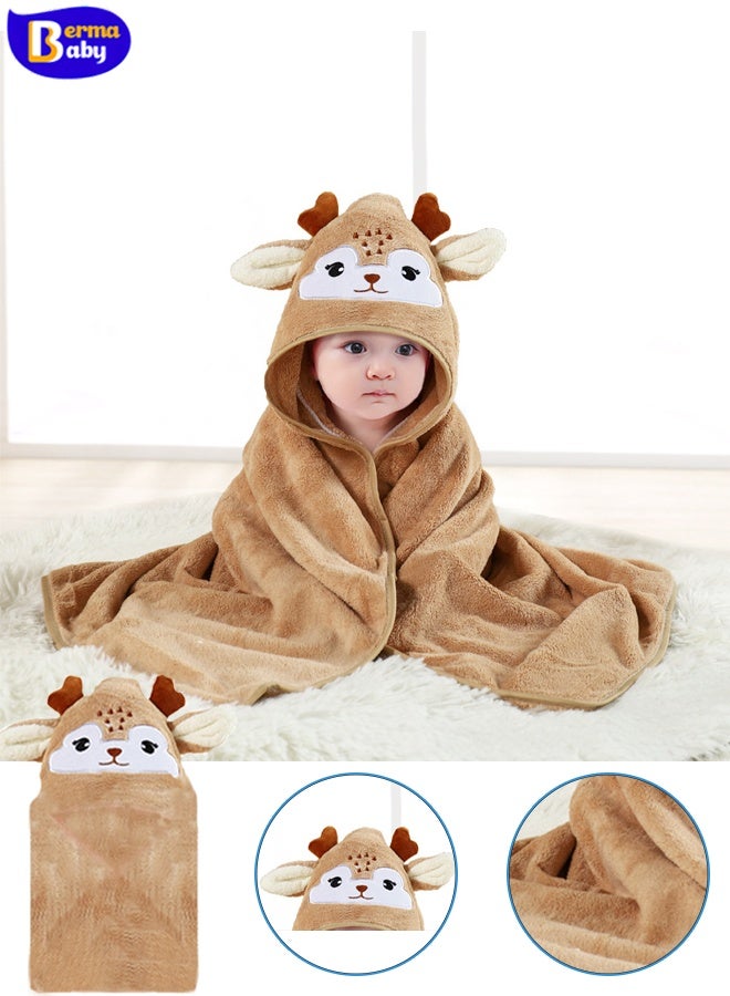 Berma Baby بطانية أطفال، رداء حمام للأطفال الصغار، منشفة أطفال ناعمة، بطانية حديثي الولادة، منشفة حمام من الصوف المرجاني، منشفة سباحة، ناعمة وعالية الامتصاص، منشفة أطفال للذكور والإناث، 80*80 سم (لون الأيل البني) - Image 1