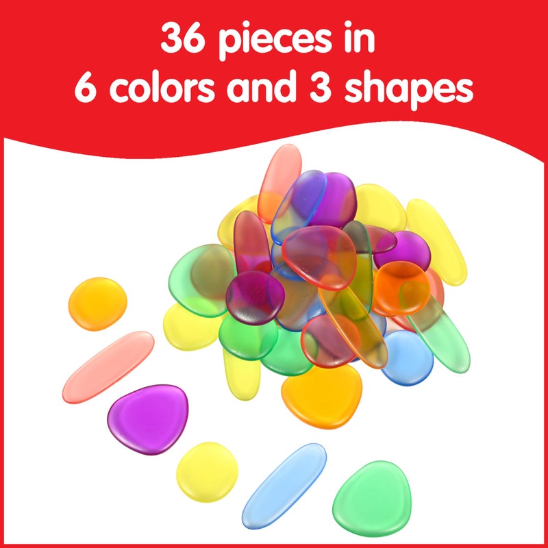 Rainbow Pebbles edxeducation-13228 Junior Rainbow Pebbles - Clear Colors - Mini Jar - Ages 18M+ - Sorting and Stacking Stones - Early Math Manipulative for Children - First Counting and Construction Toy - Image 3