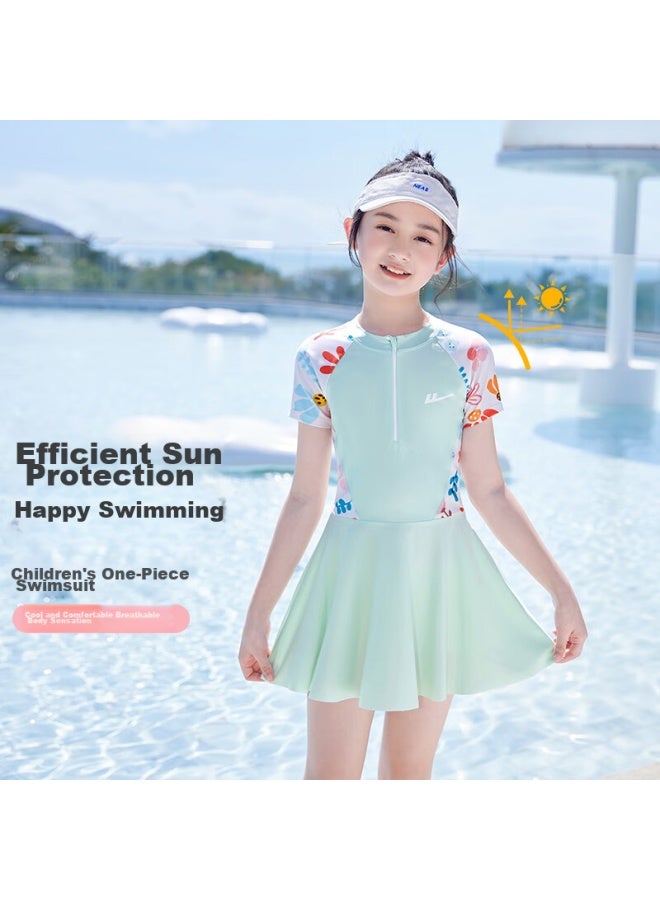 Pull Back Huili Children's Swimsuit, Girls' One-piece Dress, For Older Children, Quick-drying, Three-piece Set For Girls, 34020 Pink, 2XL - Image 2