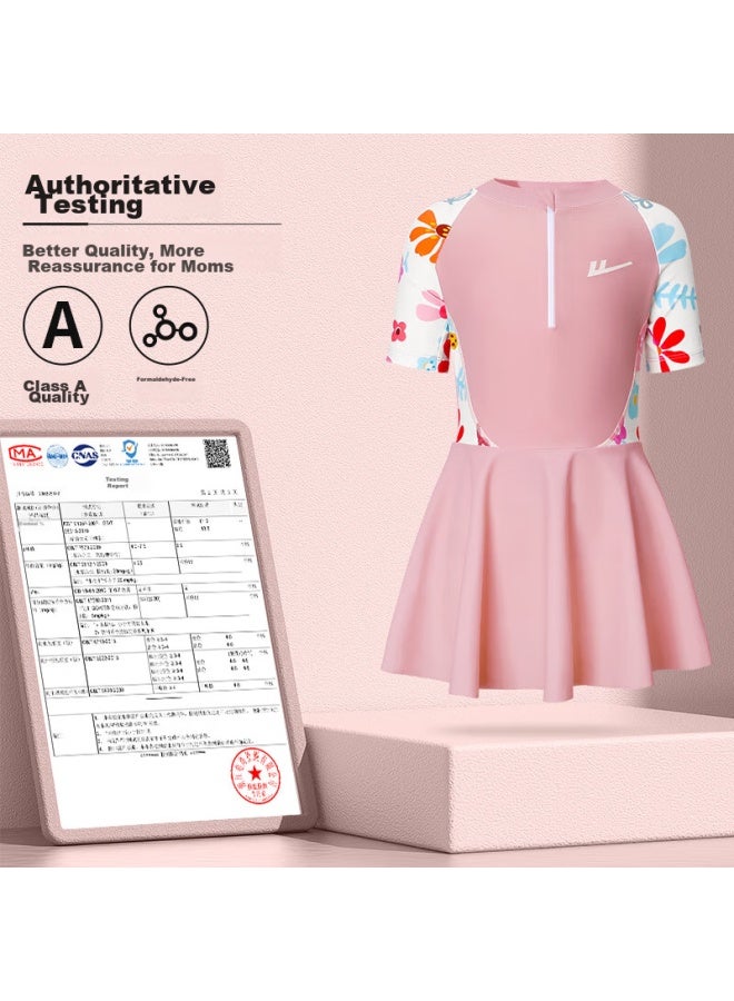 Pull Back Huili Children's Swimsuit, Girls' One-piece Dress, For Older Children, Quick-drying, Three-piece Set For Girls, 34020 Pink, 2XL - Image 4