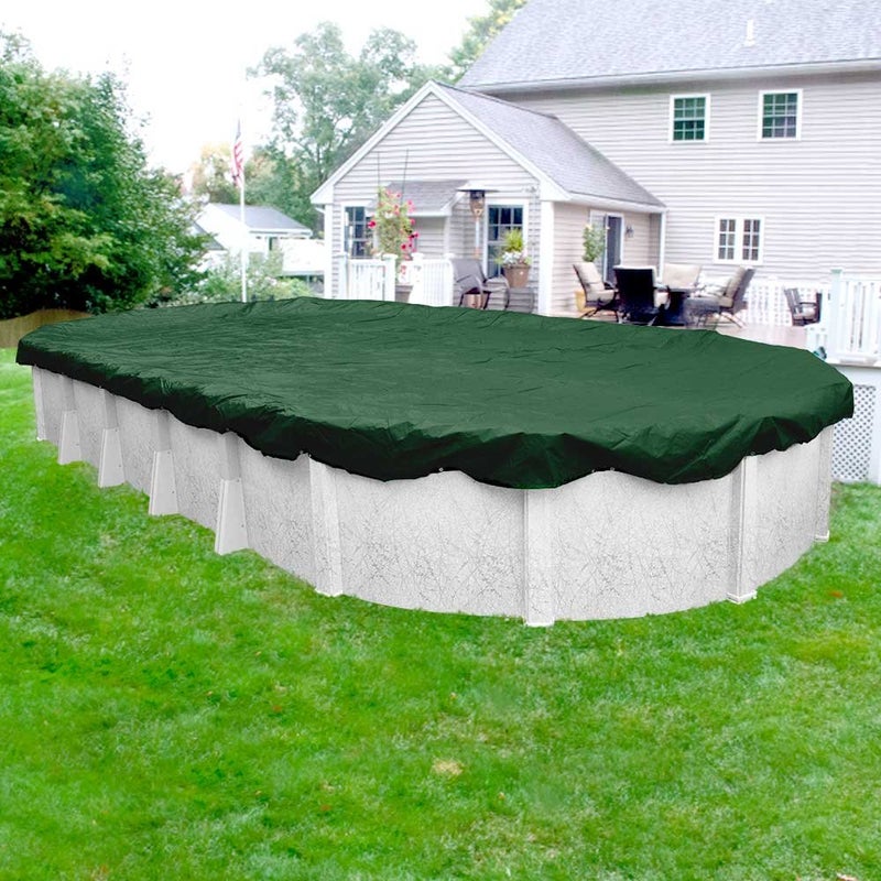 Robelle 18 x 33 ft Professional Green Winter Oval Pool Cover for Above Ground Pools, 4 ft Overlap (22 x 37 ft Cover Size), Solid 12 x 12 Scrim, 3.7 oz/yd2, 15-Year Warranty, Style: 371833-4 - Image 1