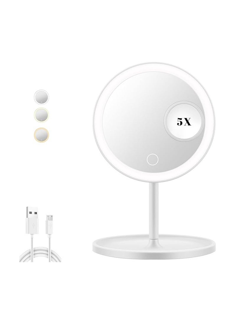 Generic Vanity Mirror Makeup Mirror with 3 Light Modes - Led Mirror Makeup with Compact 5X Magnifying Mirror, Make Up Mirror with Light, Light Up Makeup Mirror, Rechargeable Lighted Makeup Mirror  - Image 1