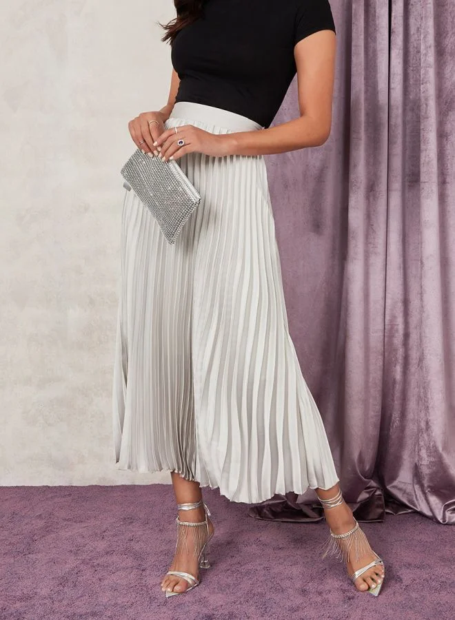 Styli Pleated Satin Maxi Skirt