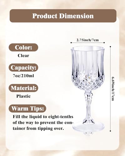 Ciaell 24PCS Plastic Wine Glasses - 7 Oz Plastic Goblets for Party - Clear Vintage Drinking Glasses - Disposable Water Goblets Set for Wedding, Bar, Wine, Beer, Juice, Cocktail, Whiskey - Image 3
