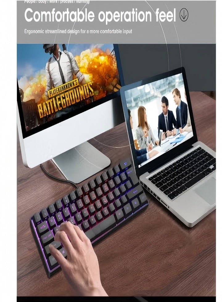 لوحة مفاتيح ألعاب ميكانيكية، لوحة مفاتيح سلكية مدمجة 61 مفتاح مع إضاءة خلفية RGB من عدسات مزدوجة، 29.2x10.2x4 سم، لون أسود - Image 5