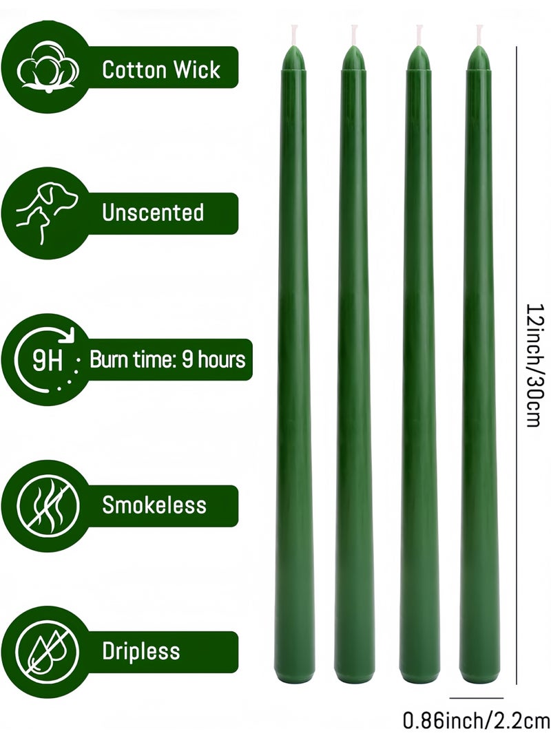 4 قطع شموع خضراء مستدقة - 12 بوصة 30 سم الطول - عديم الرائحة عديم القطرات عديم الدخان - وقت حرق 9 ساعات - يناسب جميع حاملات الشموع - ديكور منزلي طاولة طعام شموع أجواء​ - Image 2