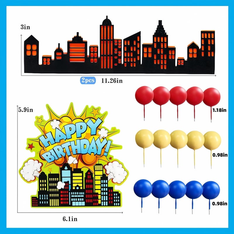 LAST HOE DOWN Superhero Cake Decorations Superhero Themed Party Decoration City Cake Border Decoration - Image 3