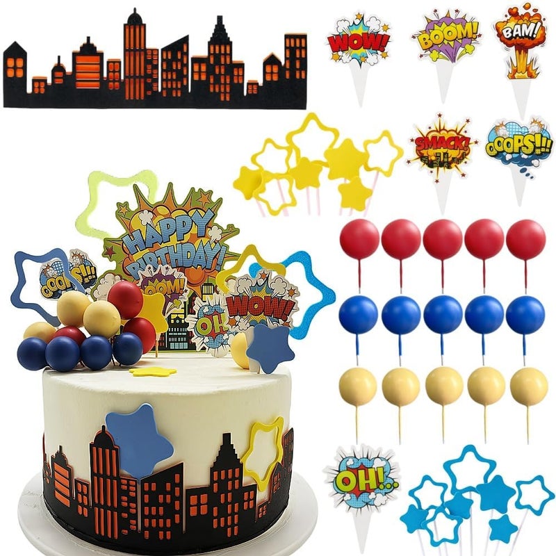 LAST HOE DOWN Superhero Cake Decorations Superhero Themed Party Decoration City Cake Border Decoration - Image 1