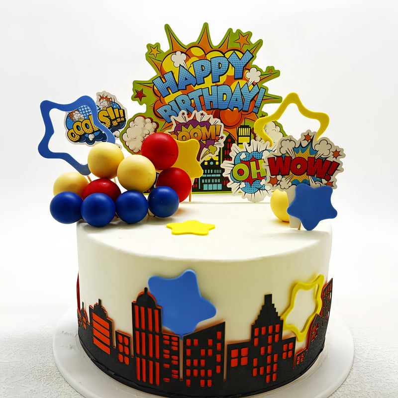 LAST HOE DOWN Superhero Cake Decorations Superhero Themed Party Decoration City Cake Border Decoration - Image 4