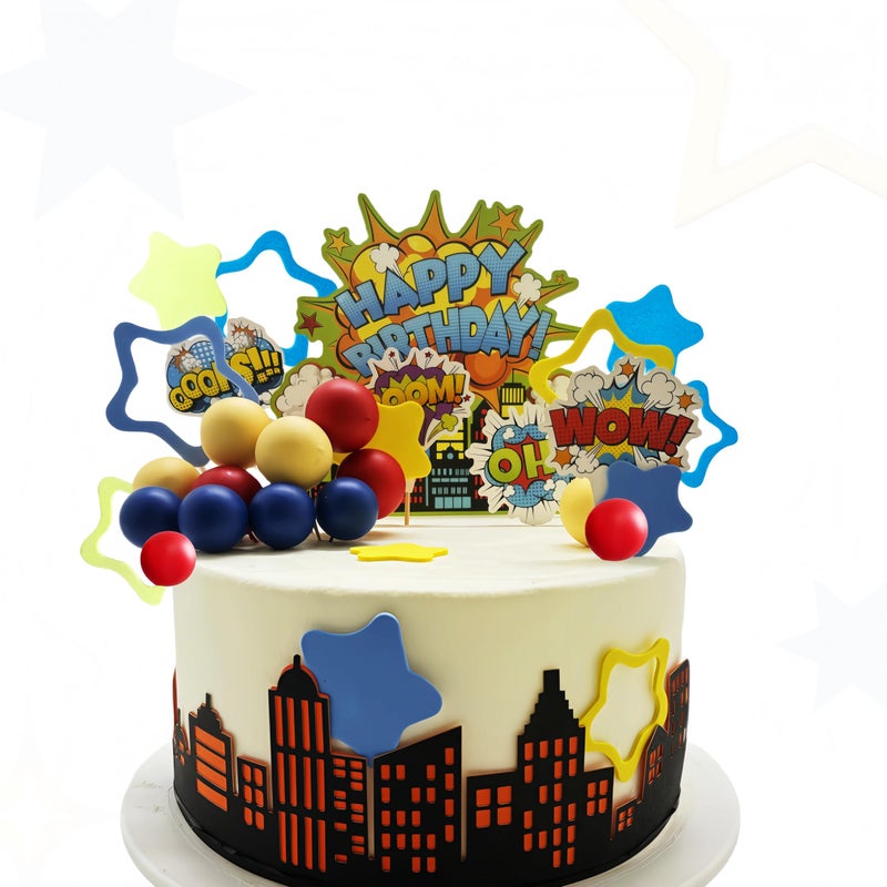 LAST HOE DOWN Superhero Cake Decorations Superhero Themed Party Decoration City Cake Border Decoration - Image 2