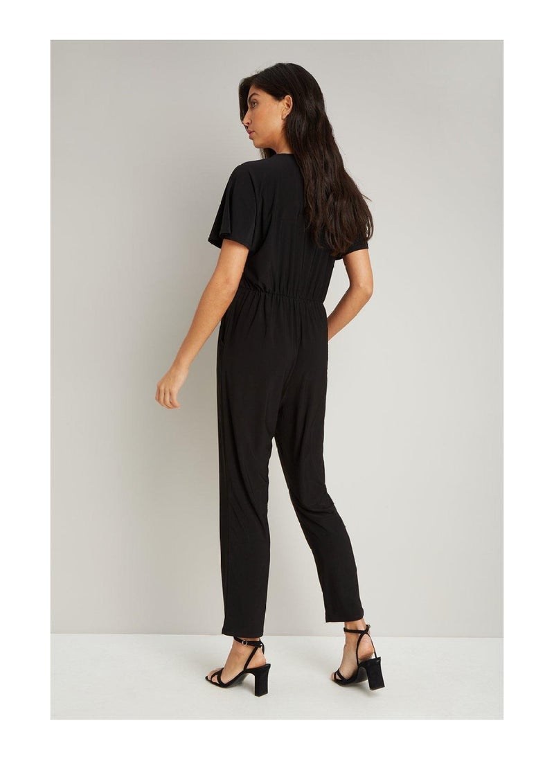 Wallis - Black Button Detail Jersey Jumpsuit - Image 1