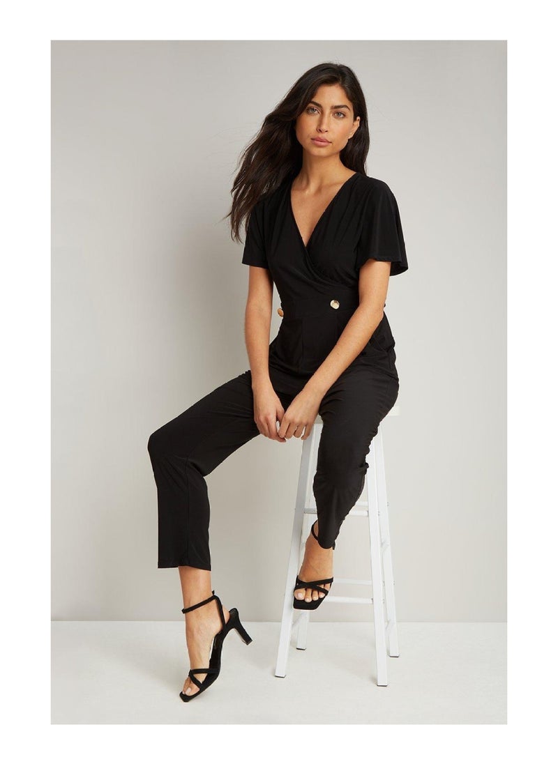 Wallis - Black Button Detail Jersey Jumpsuit - Image 1