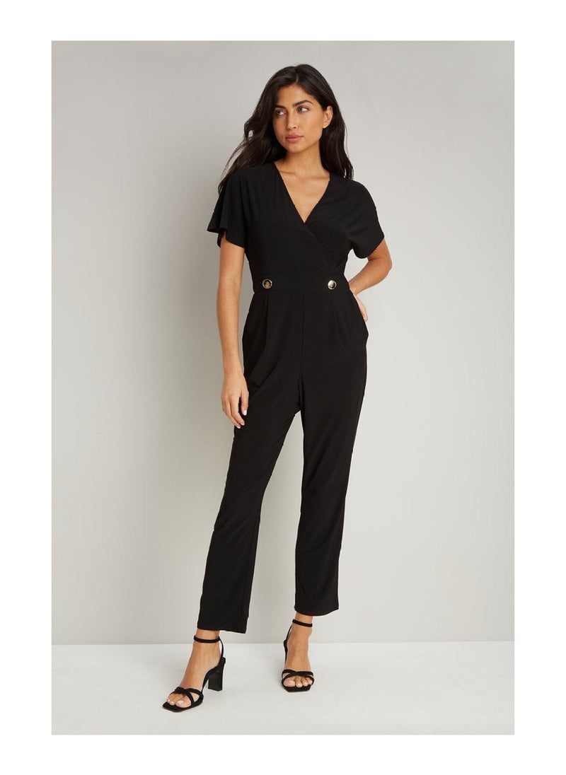Wallis - Black Button Detail Jersey Jumpsuit - Image 1