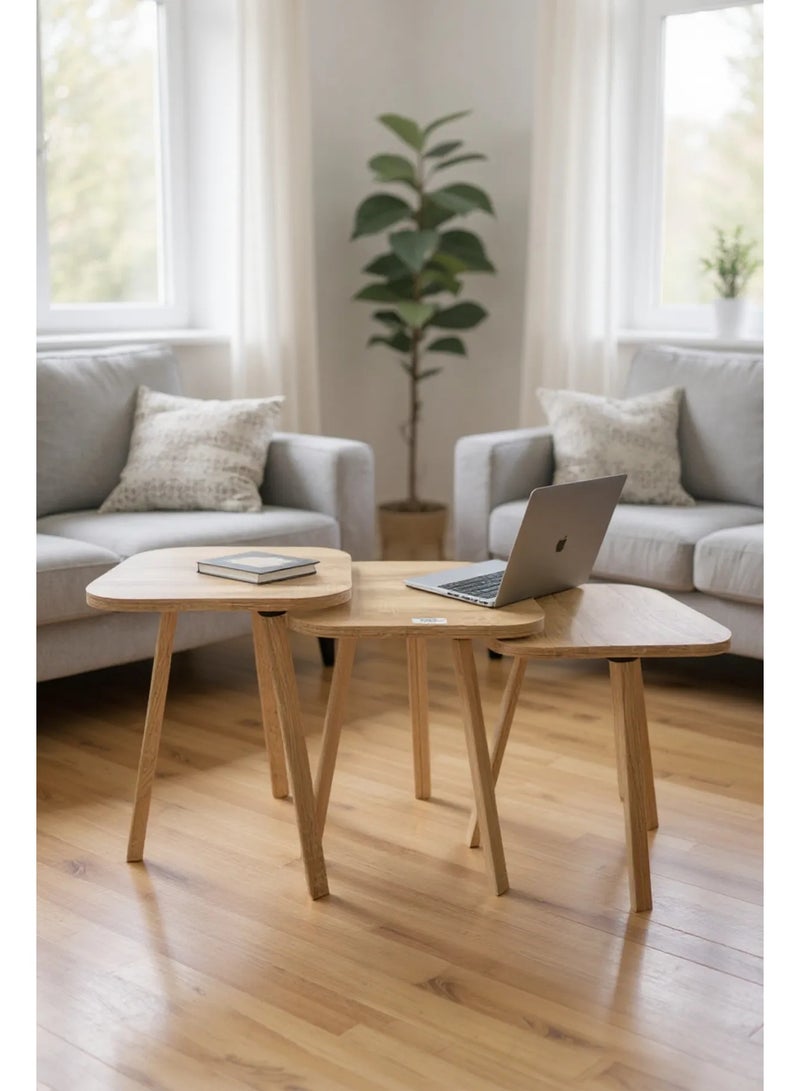 Living Set of 3 wooden square side tables in  begie color - Image 1