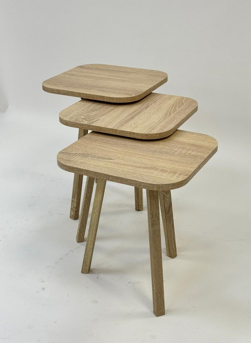 Living Set of 3 wooden square side tables in  begie color - Image 3