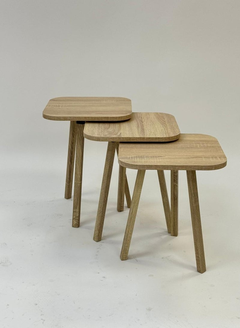 Living Set of 3 wooden square side tables in  begie color - Image 2