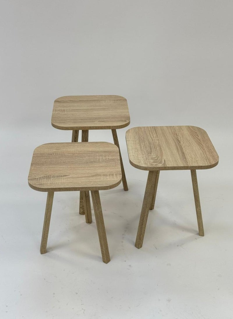 Living Set of 3 wooden square side tables in  begie color - Image 4