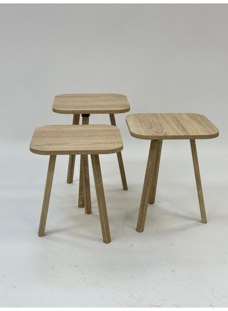 Living Set of 3 wooden square side tables in  begie color - Image 5