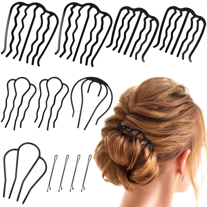 MIKIMIQI 12 Pcs Hair Side Combs for Women Accessories Hair Fork Clips for Updo Bun UShape Hair Combs for French Twist Teeth Hair Pin for Women Girls Vintage Hair Styling Accessories