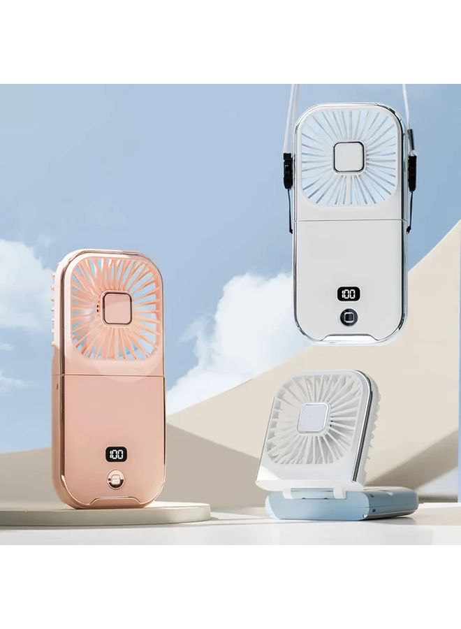 White Portable Neck Fan Phone Holder 180° Folding 3 Speed USB Desktop - Image 5