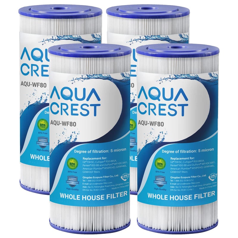 فلتر مياه كامل المنزل AQUA CREST FXHSC بديل لفلتر GE FXHSC GXWH40L GXWH35F American Plumber W50PEHD W10PR Culligan R50BBSA 5 ميكرون 10 × 45 فلتر ترسبات عالي التدفق عبوة من 4