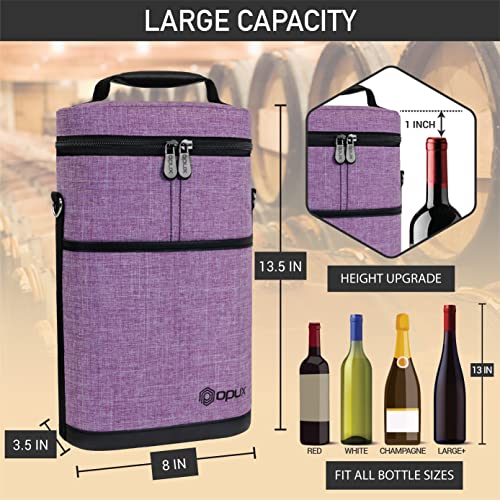 opux 2 Bottle Wine Carrier Tote, Insulated Leakproof Wine Cooler Bag, Wine Travel Bag for Picnic BYOB Beach, Portable Wine Bottle Carrying Case, Gift for Wine Lover Women Men Christmas, Purple - Image 3