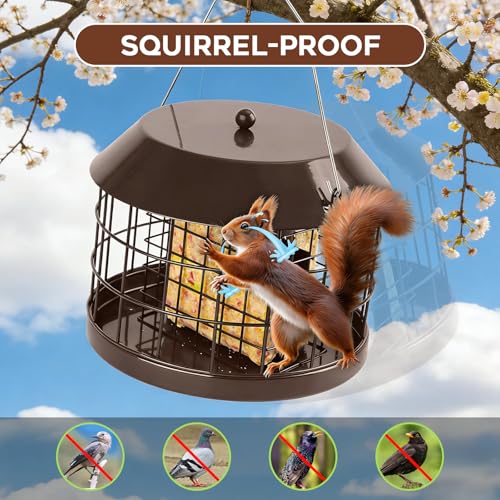 Gbekery Caged Suet Bird Feeder for Outdoors Hanging, Squirrel Proof Double Suet Feeder for Small Birds, Metal Cage with Detachable Hook, Large Space, Outdoors Weatherproof, Brown - Image 4