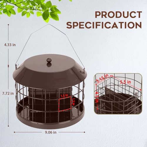 Gbekery Caged Suet Bird Feeder for Outdoors Hanging, Squirrel Proof Double Suet Feeder for Small Birds, Metal Cage with Detachable Hook, Large Space, Outdoors Weatherproof, Brown - Image 3
