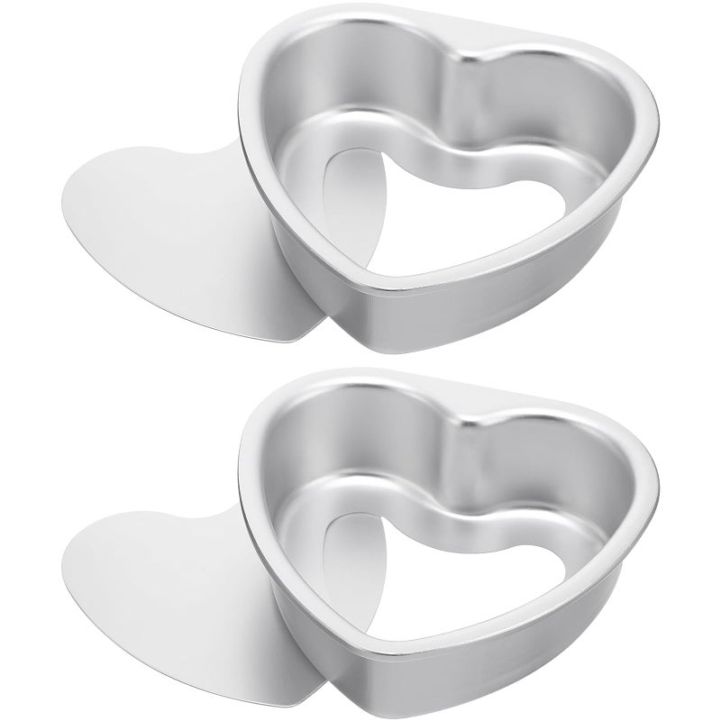2pcs 4 Inch Heart Shaped Cake Pan Set with Detachable Bottom Nonstick Baking Mold - Image 2