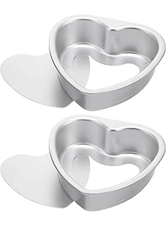 2pcs 4 Inch Heart Shaped Cake Pan Set with Detachable Bottom Nonstick Baking Mold - Image 1