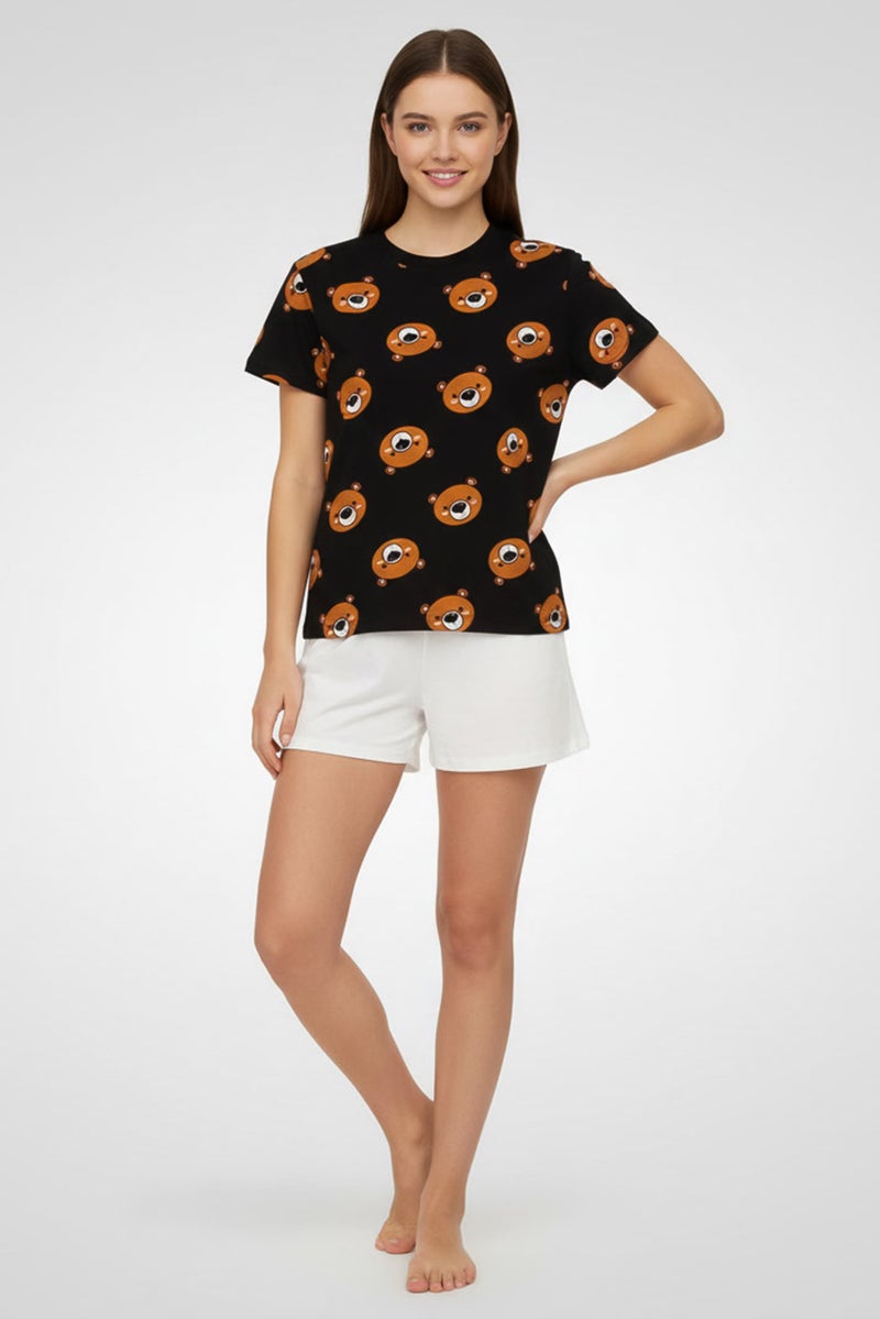 UNDIZ Women Allover Print Crew Neck Sleepwear T-Shirt, Multicolor - Image 2